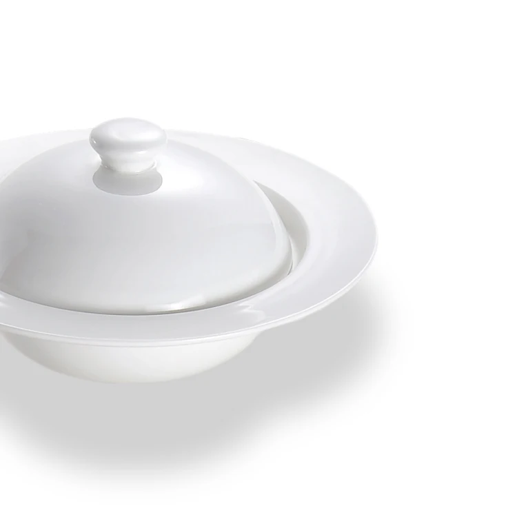 Factory Direct OEM Cheap Sell French Hotel Restaurant Dinnerware Bulk Various Size Steak Soup Round White Ceramic Bowl with Lid