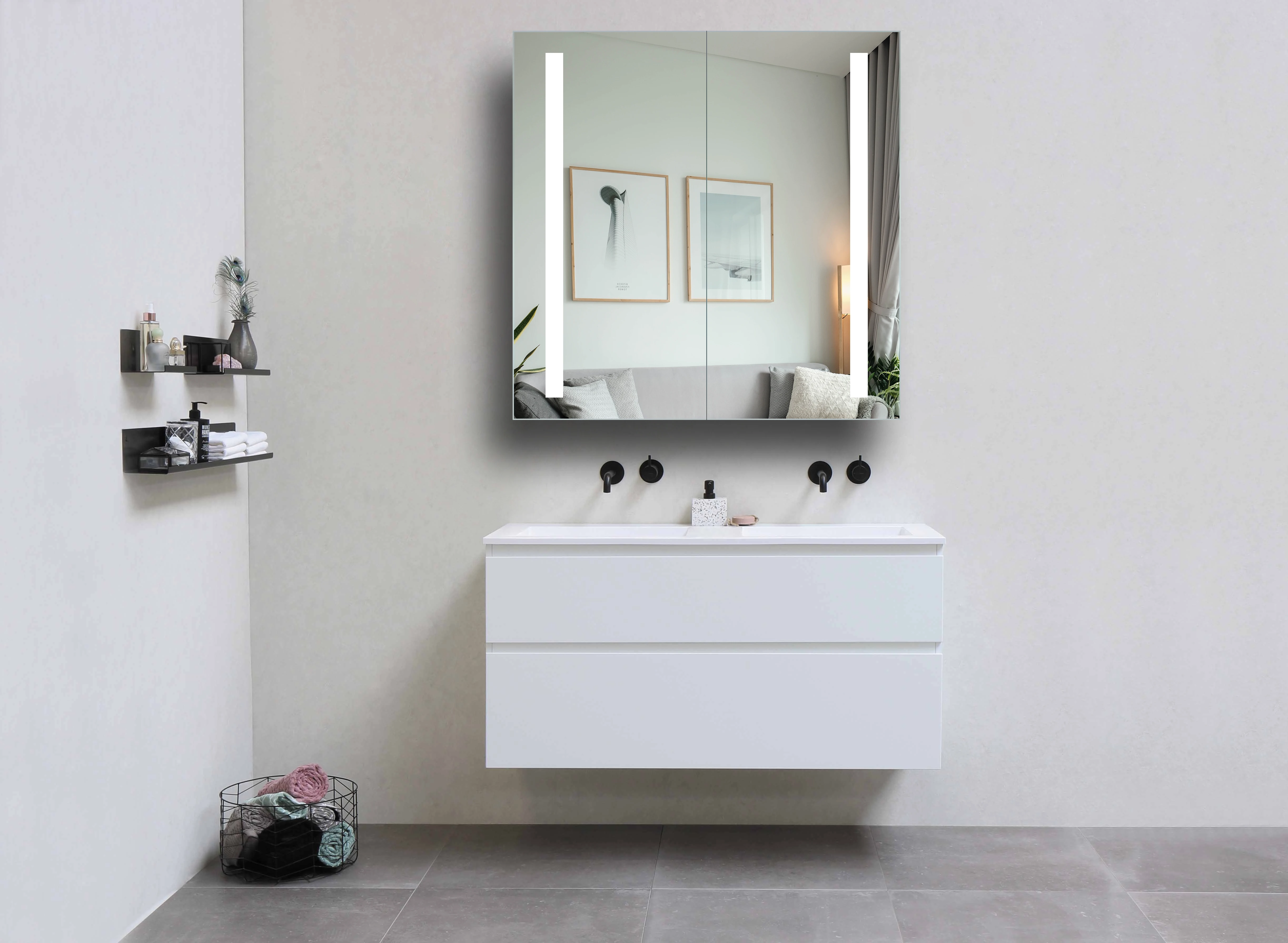 Led Illuminated Modern Bathroom Mirror Cabinet For Hotel Buy Hot Selling Wall Mounted Aluminum Frame With 8 Mm Mirror Shelves Led Illuminated Modern Bathroom Mirror Cabinet