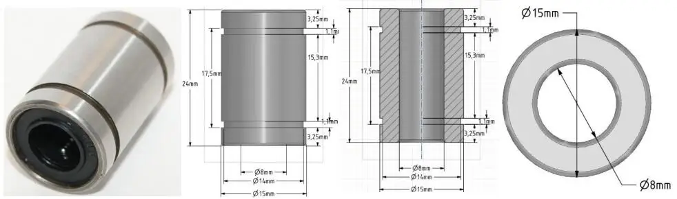 Samje LM8LUU 8x15x45mm Linear Ball Motion Bearing Bushing for Reprap CNC Prusa 3D Printer（Pack of 4pcs