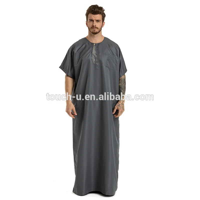 Men  Kaftan Jilbab Arbric Jubba Muslin Short Sleeves Clothes Abaya Thobe