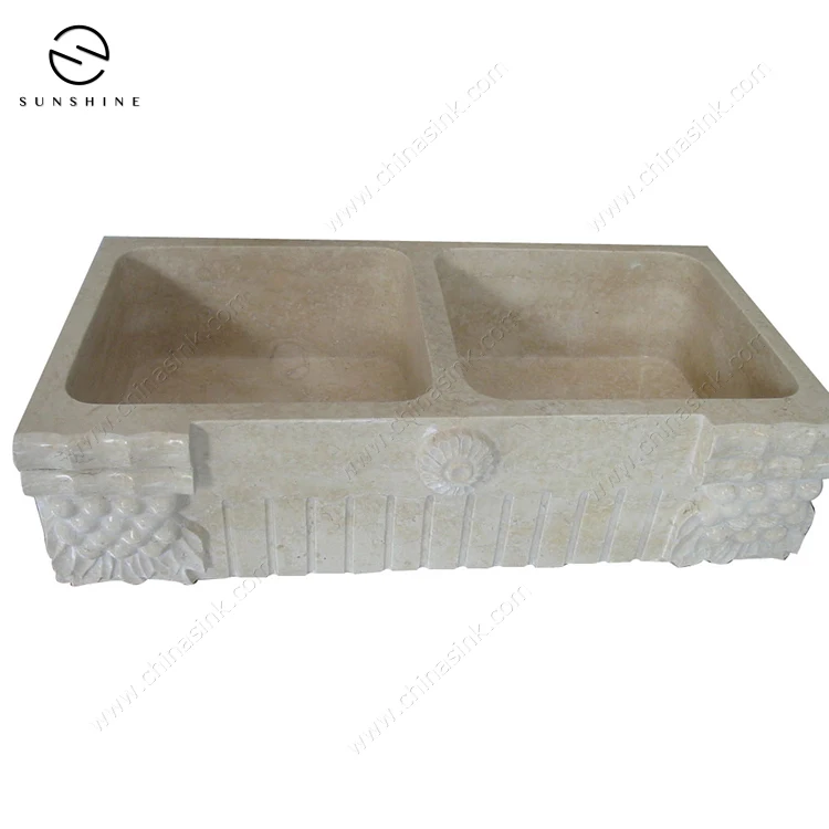 Genuine Egypt Galala Marble Stone Under Mounted Apron Kitchen Farmhouse Sink