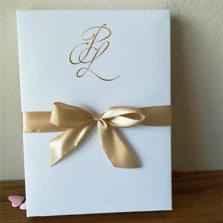 Shimmer white gold foil printed custom wedding invitation box