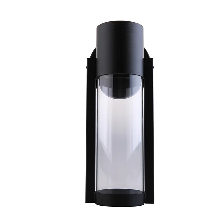 High Quality Led Matt Black Clear Glass Modern Cylinder Outdoor Waterproof Wall Light