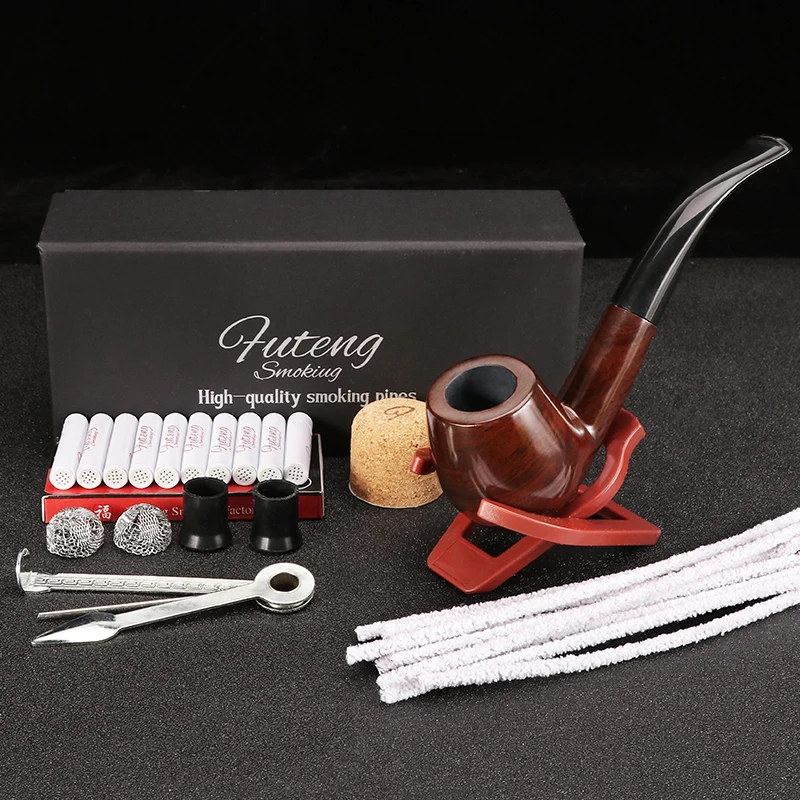 Futeng Luxury Portable Wood Smoking Pipe With Stand Pouch Gift Box