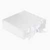 Square medium size white magnet gift box with ribbon