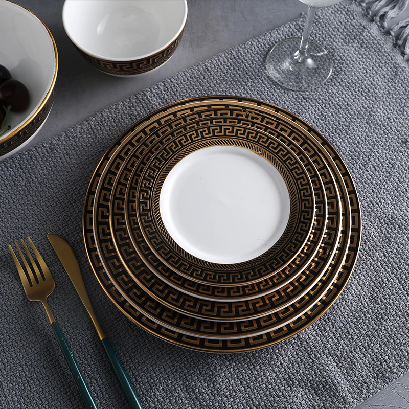 Luxury Dining Plates Ceramic Dinnerware Set Marbling Plates And Bowls
