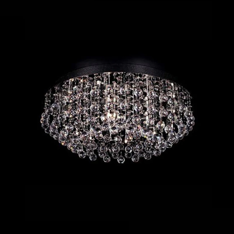 Modern Iron Led Lamp Round K9 Crystal Chandelier Luxury Dining Room Ceiling Lamp