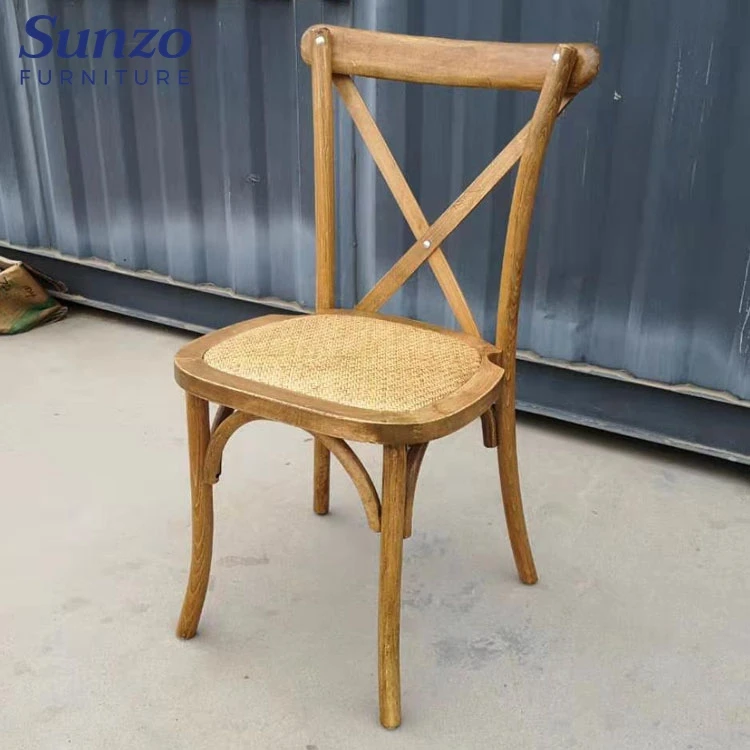 Wholesale Rustic OAK Wood Rattan Cross Back Chair