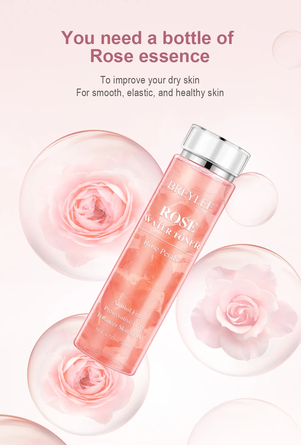BREYLEE ROSE WATER TONER Natural Plant Extract whitening acne treatment face toner for oil control