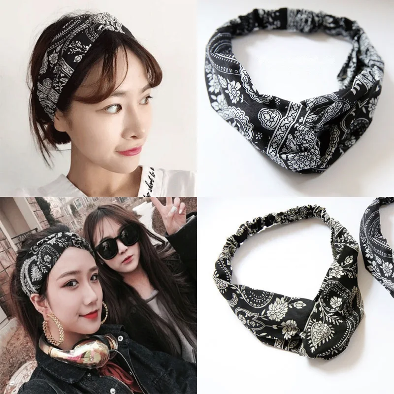 中国制造商韩式头巾十字架头饰佩斯利野生复古定制弹性头巾为妇女