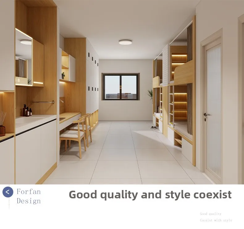 product furniture factory hotel bunk bed double space capsule bunk bed dormitory loft apartment bed with cabinet-11