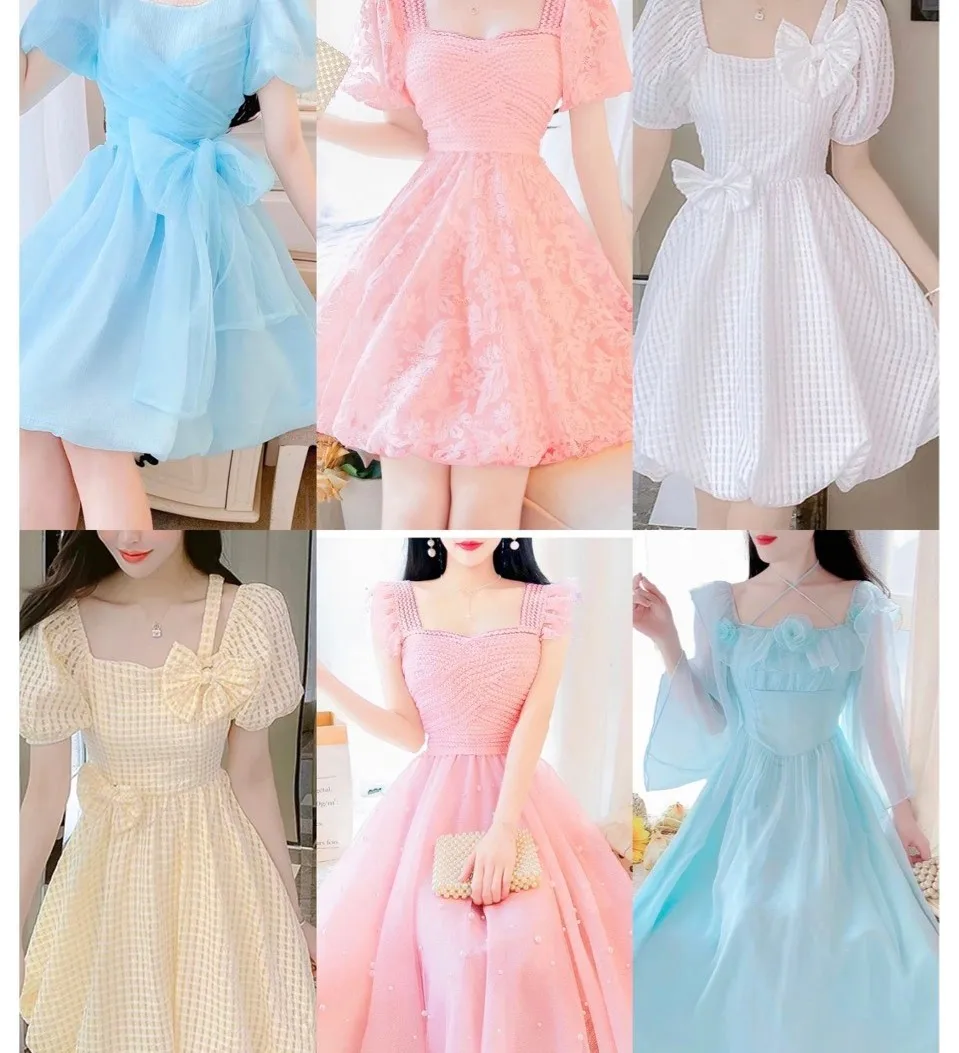 Wholesale Summer Women's French Bubble Sleeve Dress Women's Fragmented