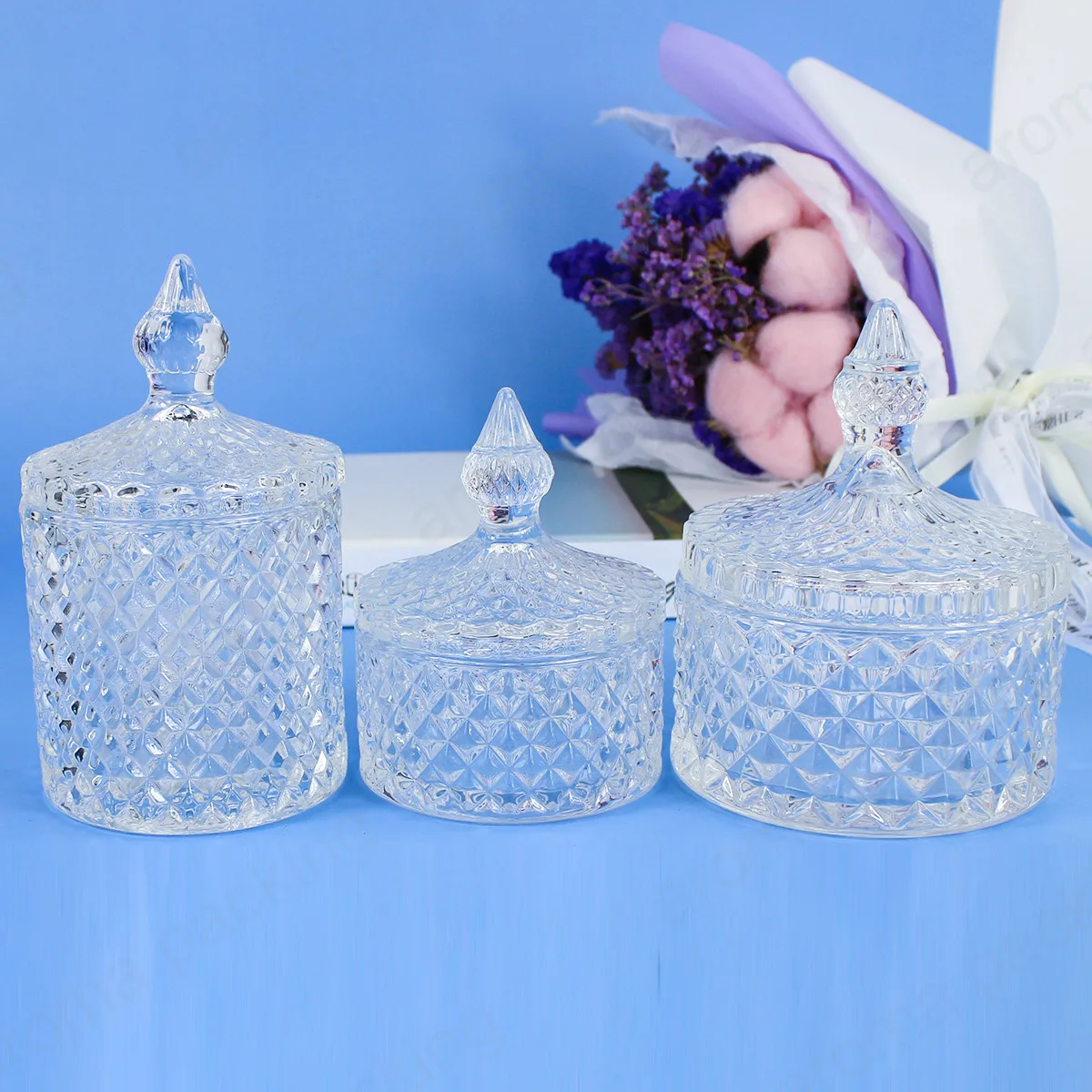 Wedding Decor Crystal Diamond Antique Candy Glass Jar With Dome Lid