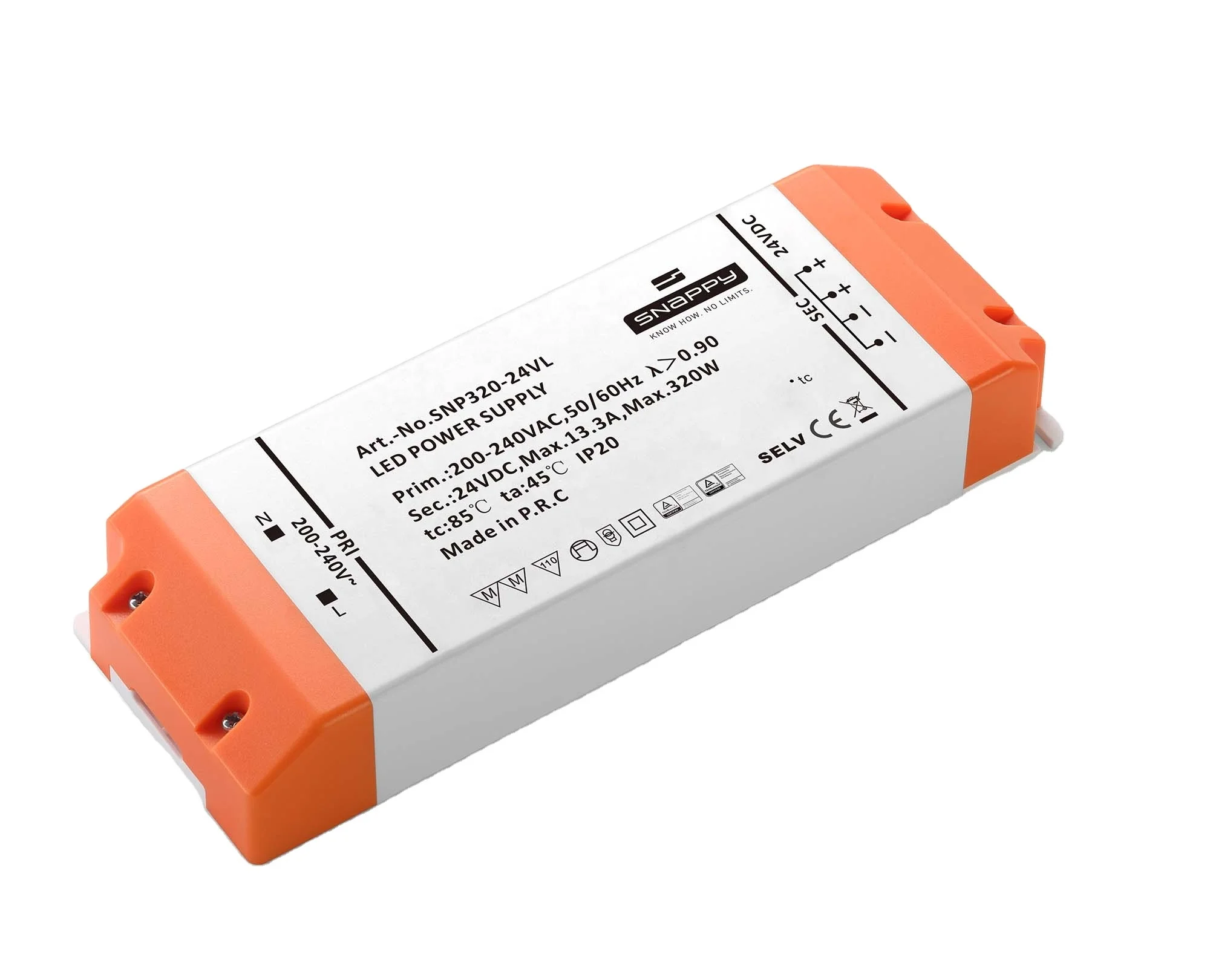 SNP320-24VL (RTS) Input voltage 200-240VAC 320W 24V 13.33A PF>0.9 constant voltage LED DRIVER