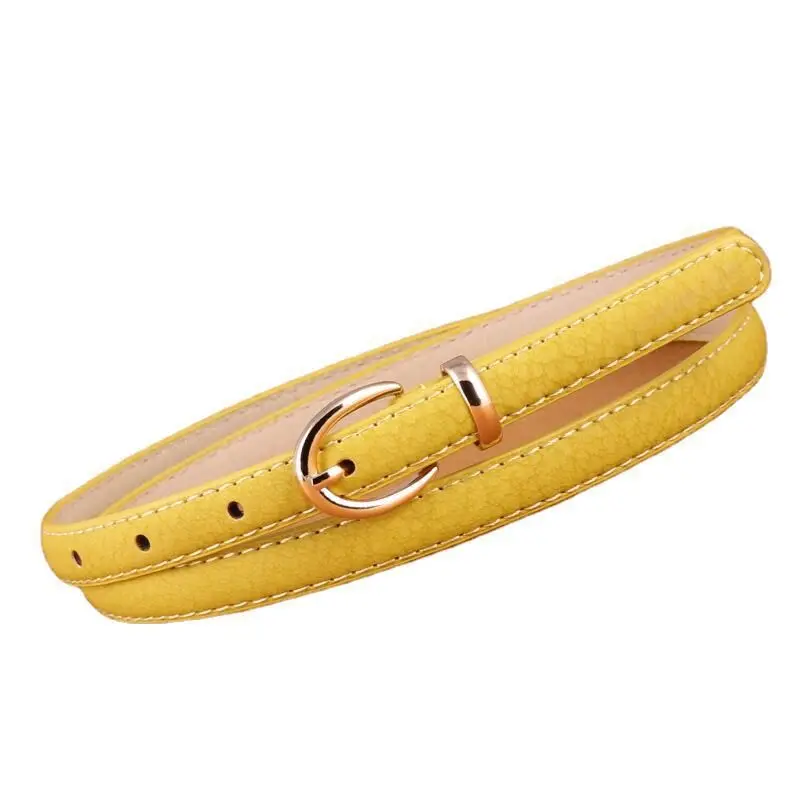 Womens Skinny PU Leather Belt Solid Color Fashion Thin Waist Belt with Gold Buckle for Jeans Pants 1/2 Width 