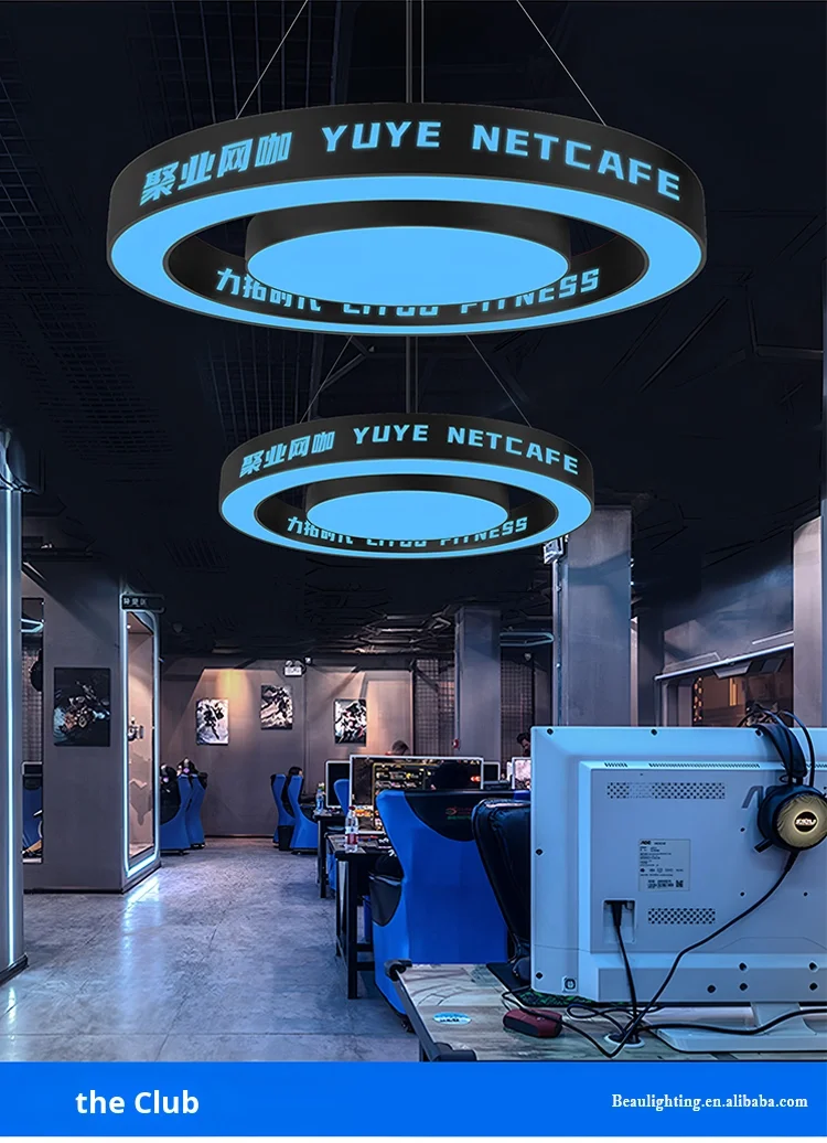 product circular pendant light for billiard hall qingba boxing gym dance studio front desk logo light chandeliers pendant lights-13