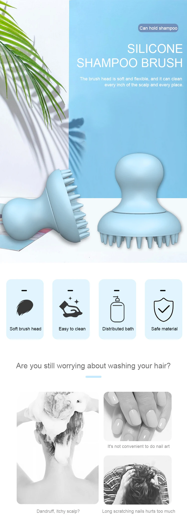 Wholesale Baby Hair Brush Silicone Waterproof Reusable Soft Silicone Baby Brush and comb for cleaning baby hair