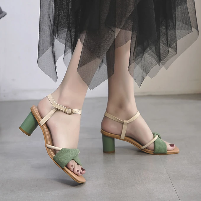 Microfiber Upper Casual Sandal Korean Style High Heel Womens Shoes ...