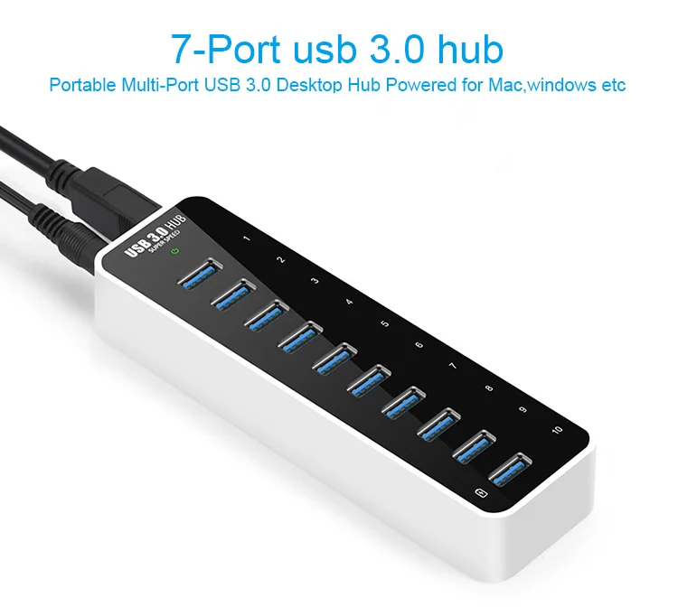 Pulwtop Novelty 10 Port Usb 3.0 Hub Portable Multiport Usb 3.0 Desktop