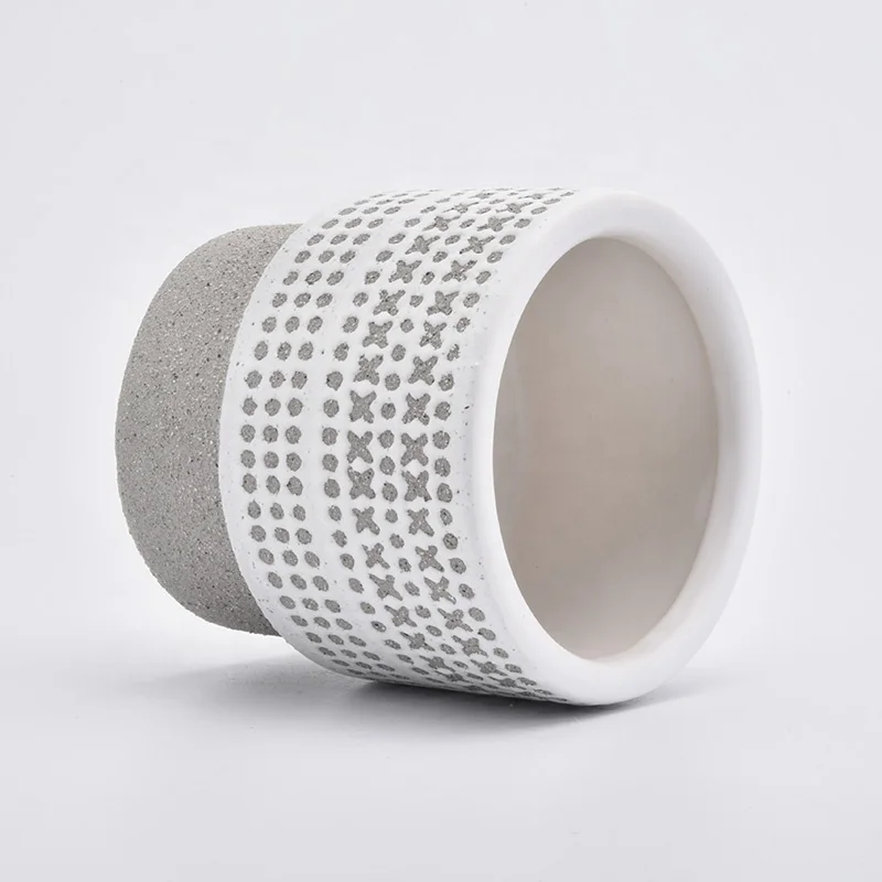 Custom made ceramic candle container grey candle holder home decoration