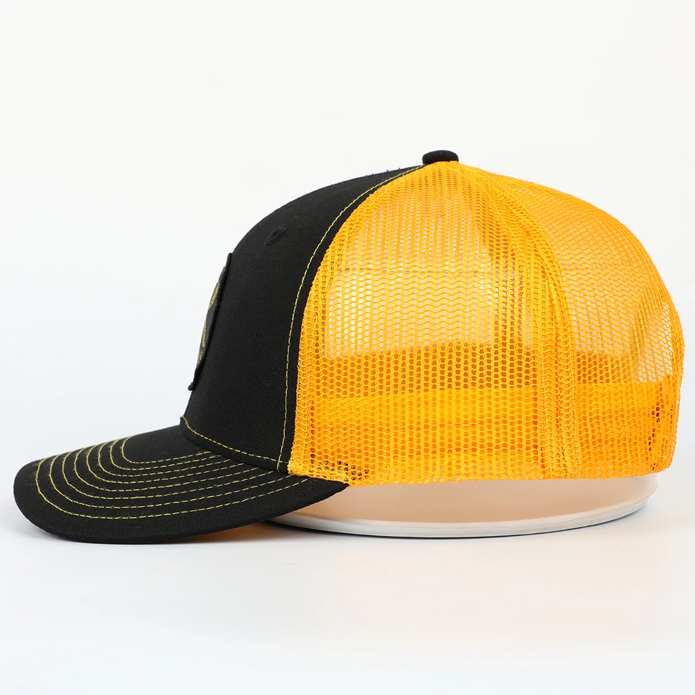 关键词 批发定制男士低调6面板黑色圆圈刺绣补丁112卡车卡车司机帽子