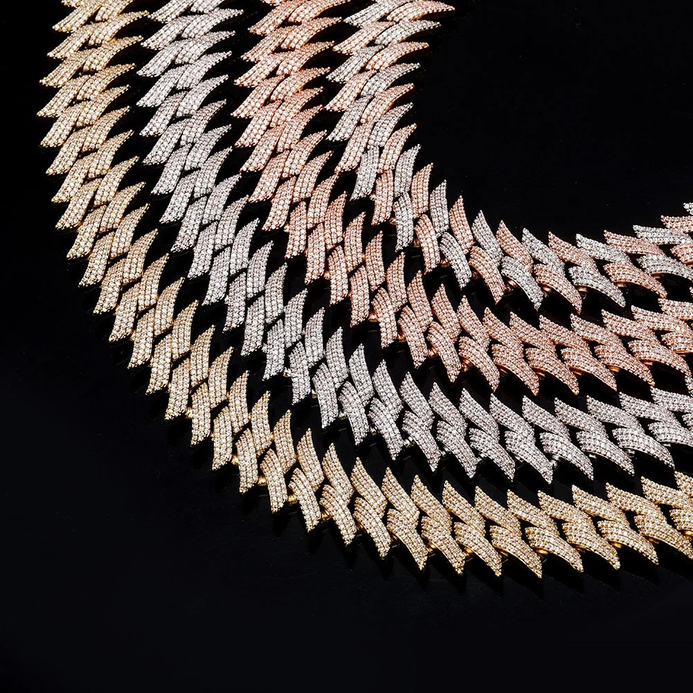 Crown Of Thorns Diamond Chain,20mm Hip Hop Iced Out Thorn Cuban Link