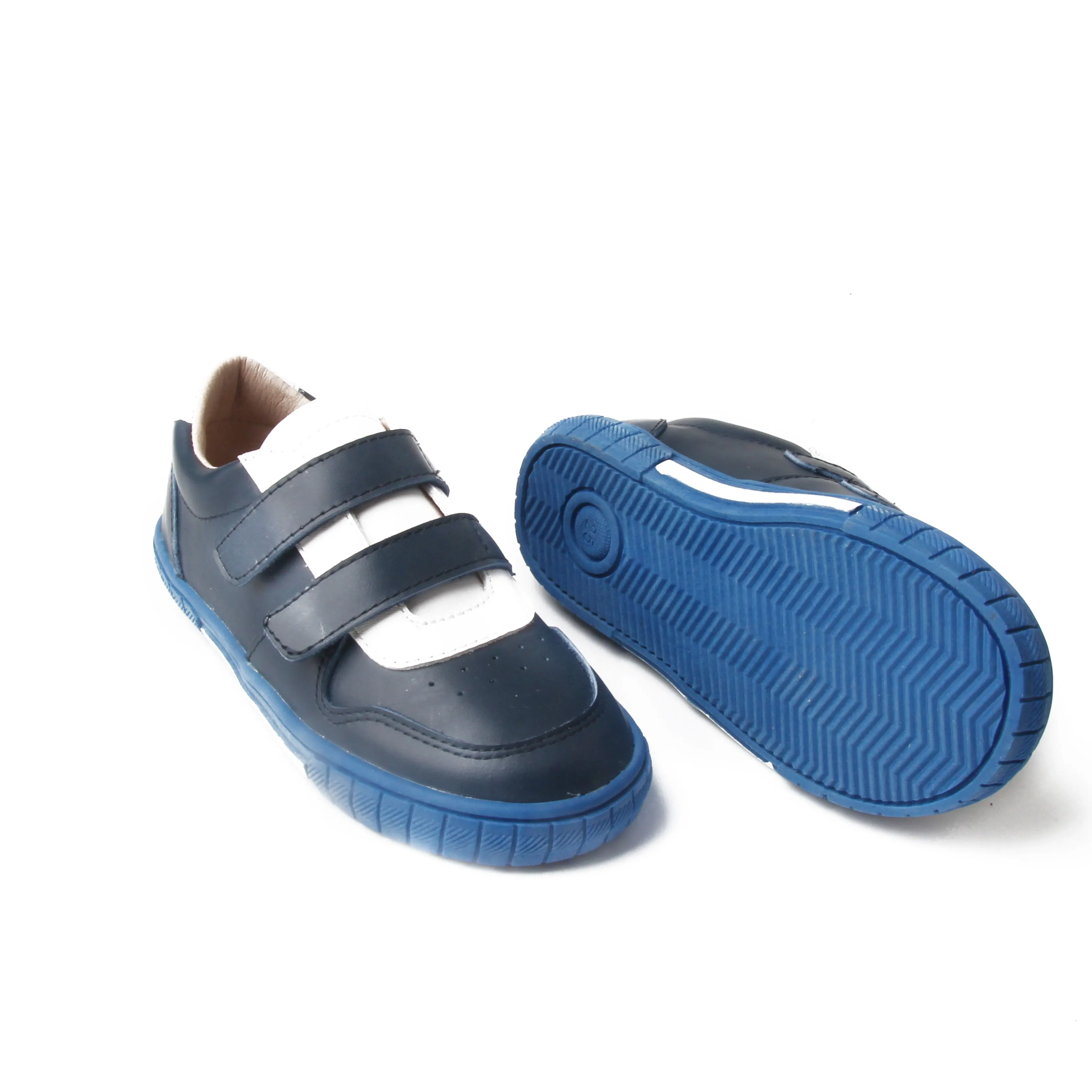 特殊蓝色橡胶鞋底白色蓝色儿童学校休闲运动皮鞋学生女孩儿童运动鞋