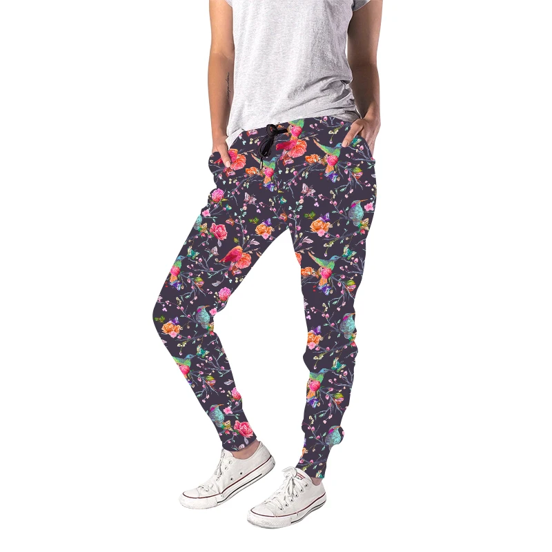 Birds And Floral Printed Women Jogger 92% Polyester 8% Spandex ...