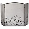 Hanssz Fona 3-Panel Oak Leaf Fireplace Scrolled Fire Screen 36 inch H 50 inch W Polished Black Fireplace Mesh