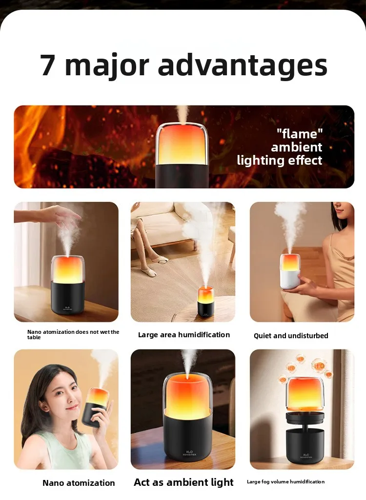 New Smart Simulation Flame Aroma Diffuser USB Mini Ultrasonic Plastic Home Desktop Fragrance Machine Flame Humidifier Ambient