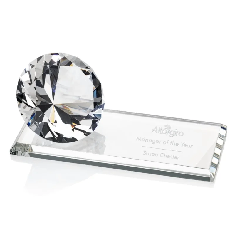 Crystal Diamond Glass Trophy Awards Anniversary for Beauty & Grooming Insurance Contest desk paperweight details