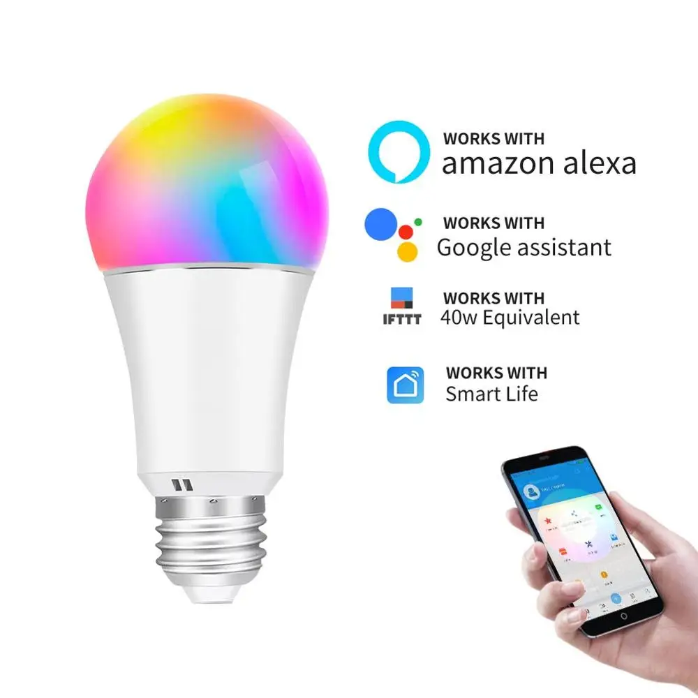 E27 7W Energy Saving LED WiFi Smart Lights Bulb Compatible with Alexa and Google Assistant