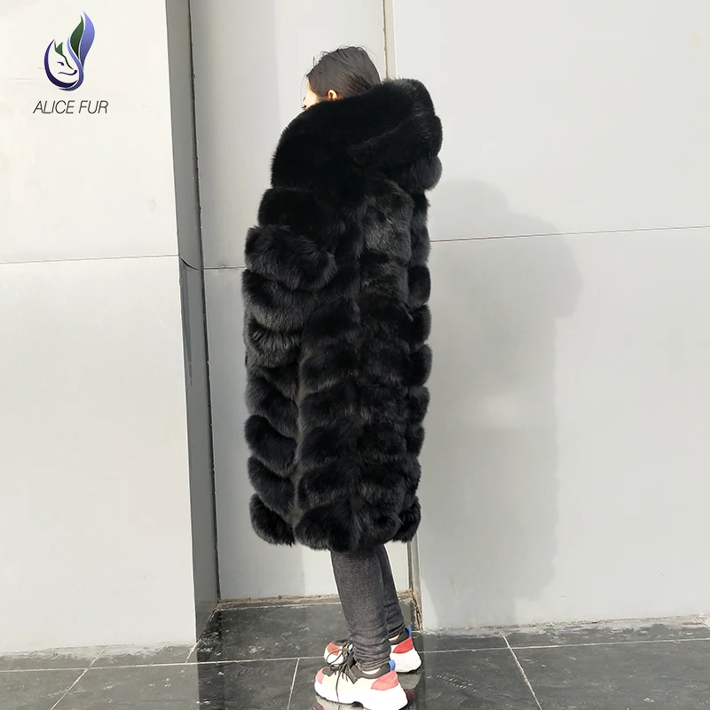 Alicefur Long Style Dyed Real Fox Fur Coat With Hood For Women - Buy ...