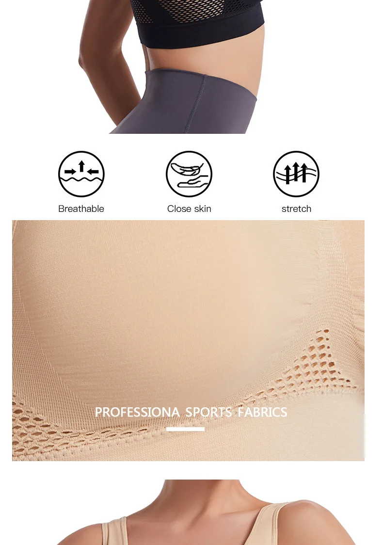 Women's Sports Bra Vest Large Size Yoga Sports Underwear Breathable Hollow Mesh Wire-Free Support Solid Pattern Summer-Thin