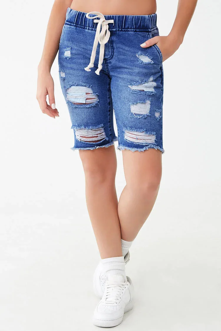 2019summer Denim Ripped Bermuda Shorts 