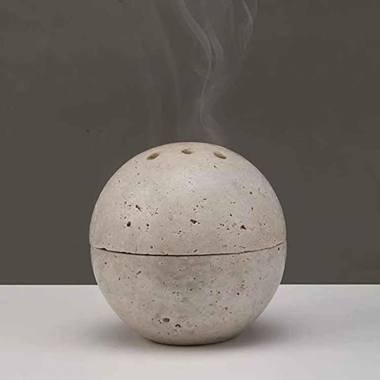 Natural Handmade Travertine Stone Incense Burner Home Decor Luxury