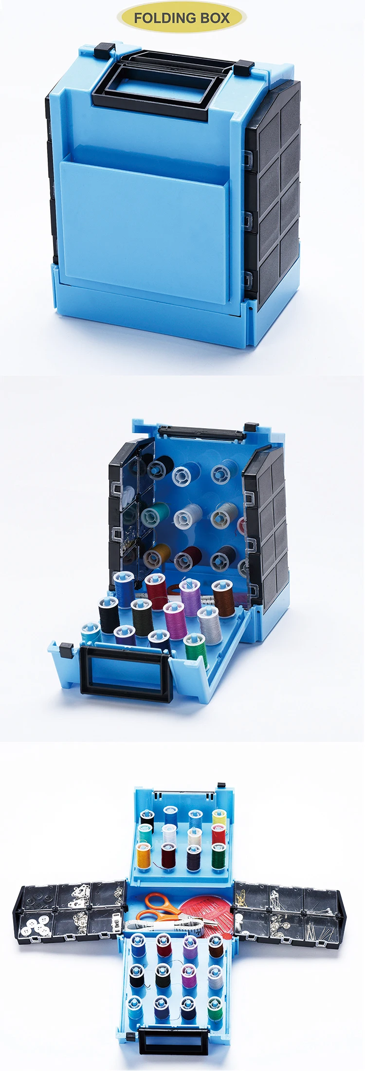 High Quality Deluxe Plastic Folding Compact Sewing Box Big Size Plastic