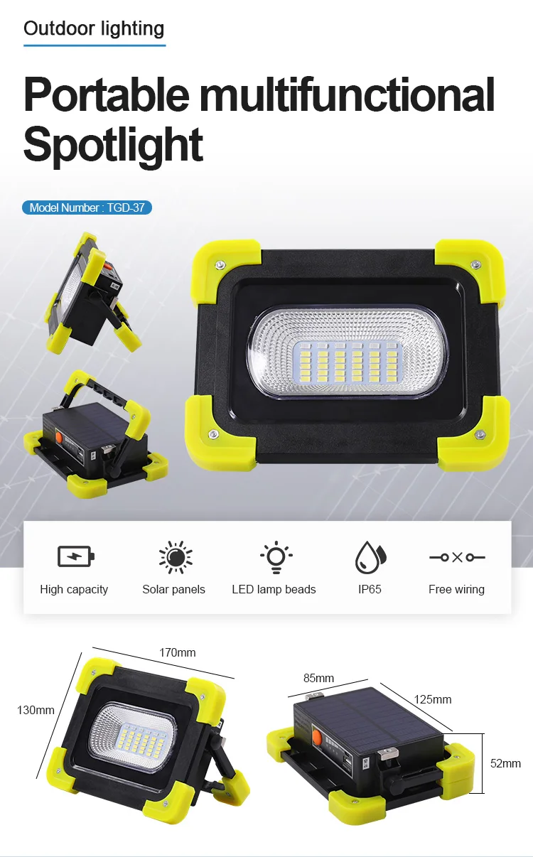 Multifunctional Rechargeable Power Bank Outdoor Searchlight Portable USB Charging/Solar Powered Led Flood Cordless Work Light