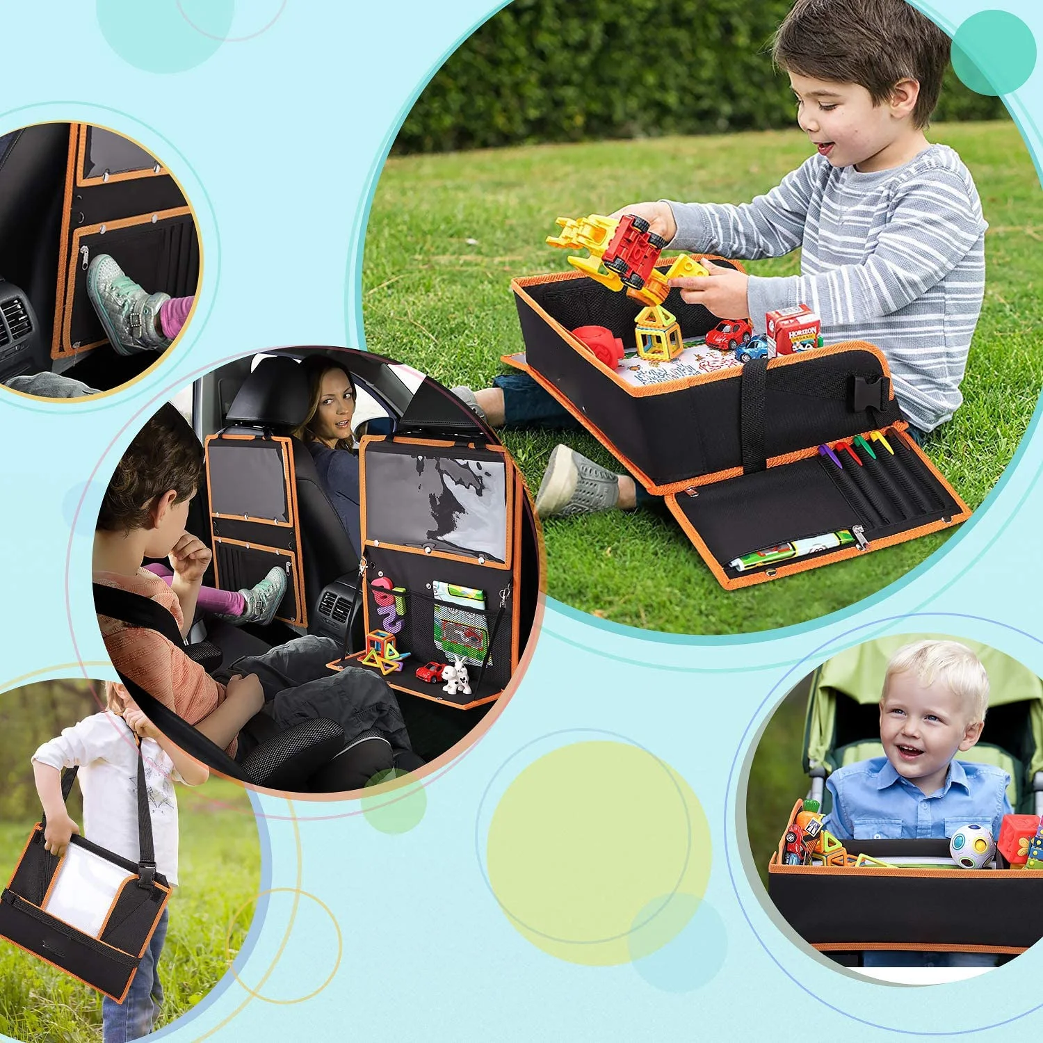 Collapsible In Car Seat Snack Organizer Foldable Kids Travel Tray Car