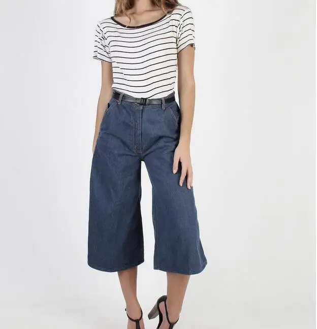 Pantalones Vaqueros De Camal Ancho Para Mujer,Pantalón Corto De Jean Azul  Vintage De Los 70,Pantalones De Cintura Alta De Estilo Gaucho,Pantalones  Cortos Recortados Para Mujer - Buy Pantalones,Falda,Trouse Product on  Alibaba.com