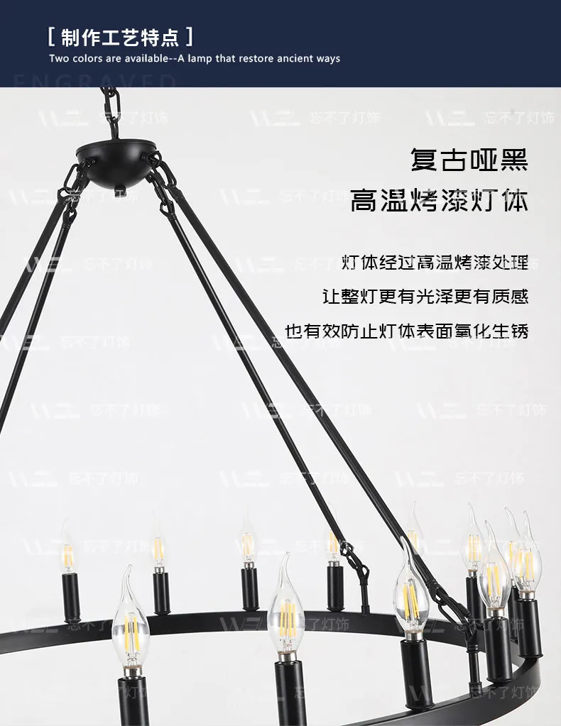 product american style industrial black round pendant chandelier for living room restaurant bedroom-2