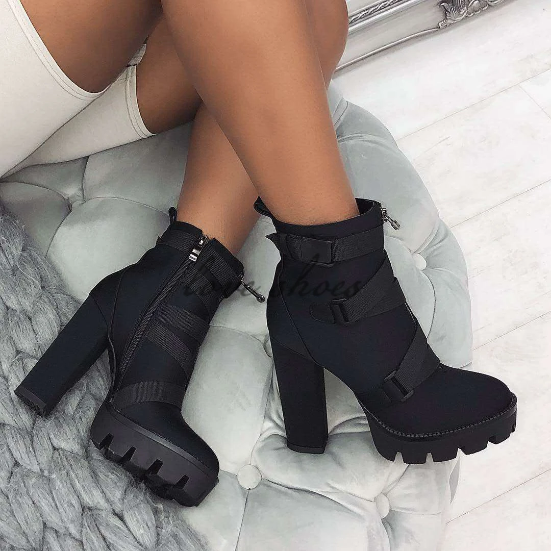 ladies black buckle ankle boots