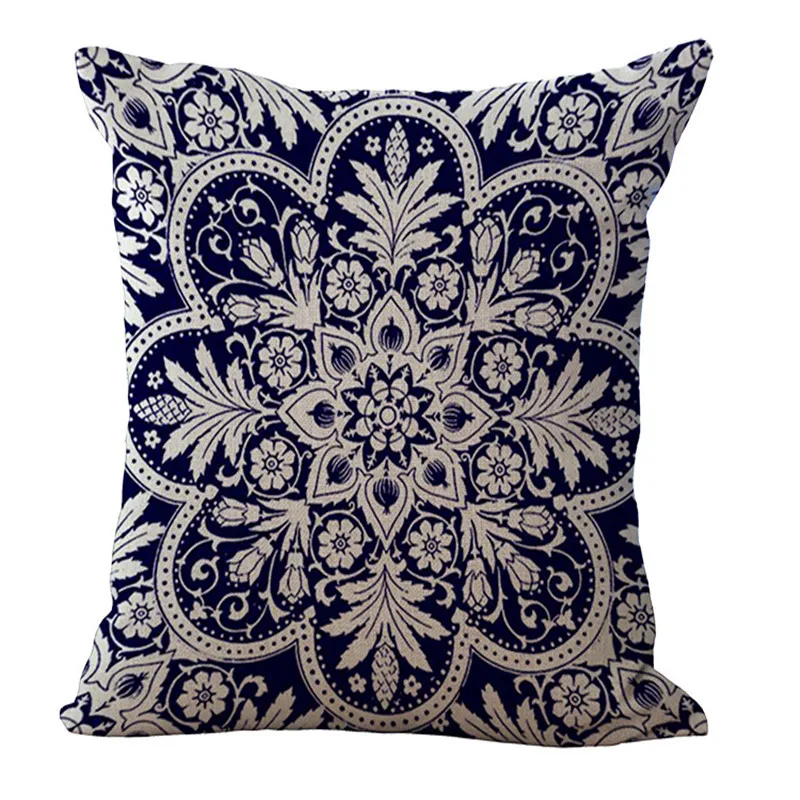 Vintage Blue And White Porcelain Series Linen Pillowcase Living Room ...