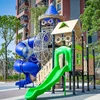 Cute Style Plastic Slide Wooden Frame Children Outside Outdoor Playground For Child Care Learning Centre