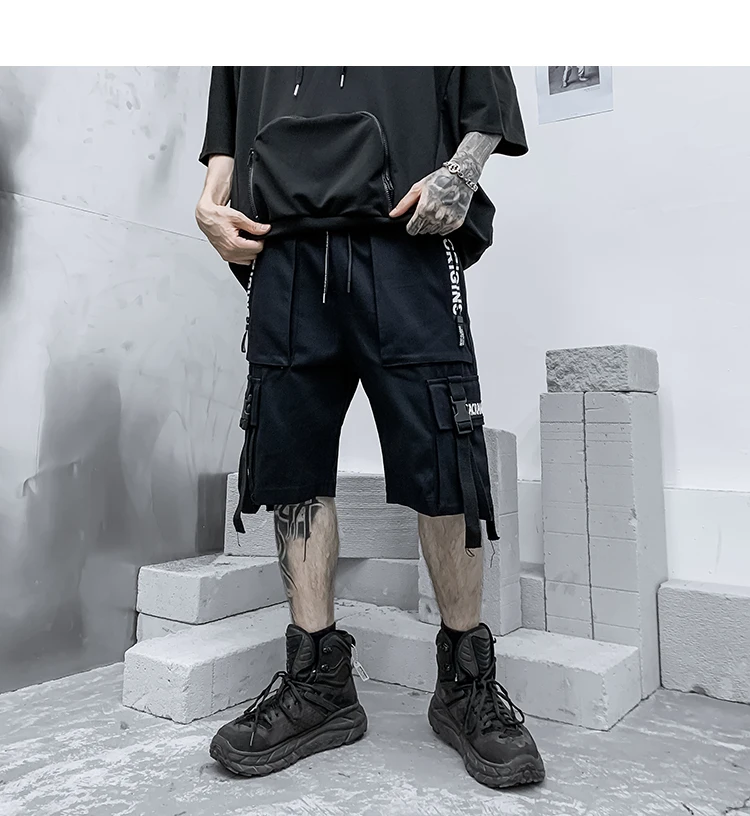 Pantalones Cortos Con Cintas Negras Para Hombre,Bermudas Para  Correr,Gimnasio,Hip-hop,Punk,Múltiples Bolsillos,Informales,2021 - Buy  Pantalones Cortos,Biker Shorts,Pantalones Cortos Product on Alibaba.com
