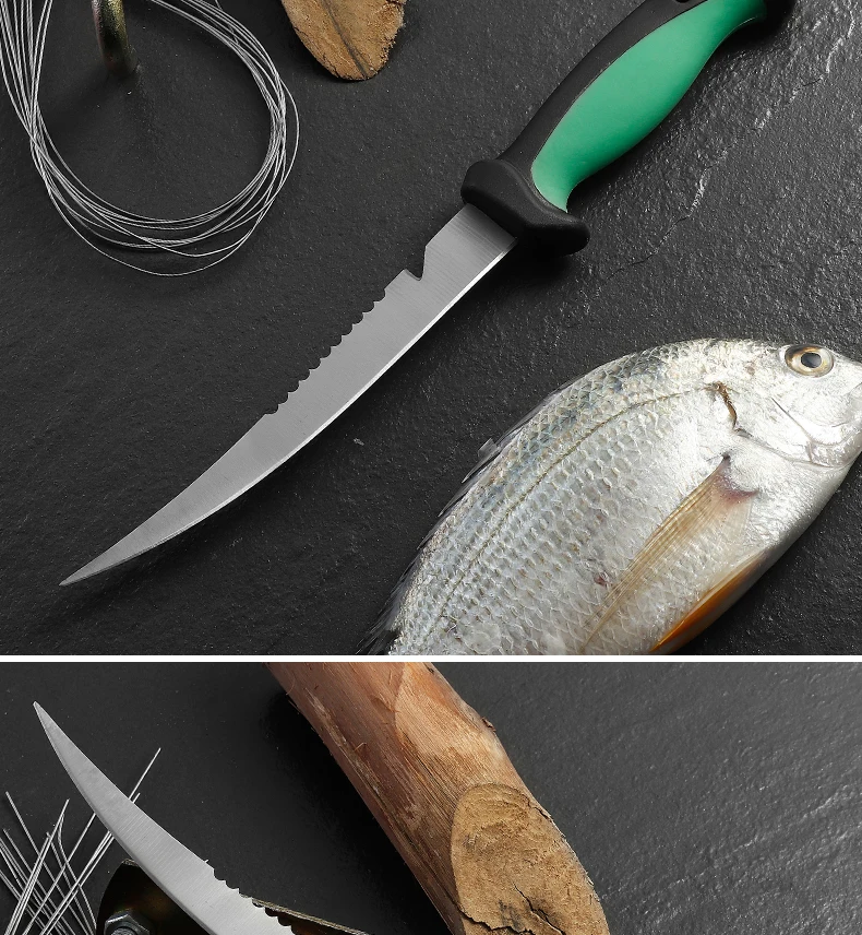 钓鱼工具户外不锈钢鱼刀轻鱼片刀带钩齿轮刀户外实用工具