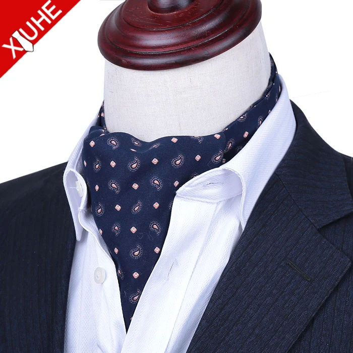New 100% Polyester Men's Horizontal Stripes Ascot Cravat Only Wedding Hot Pink 