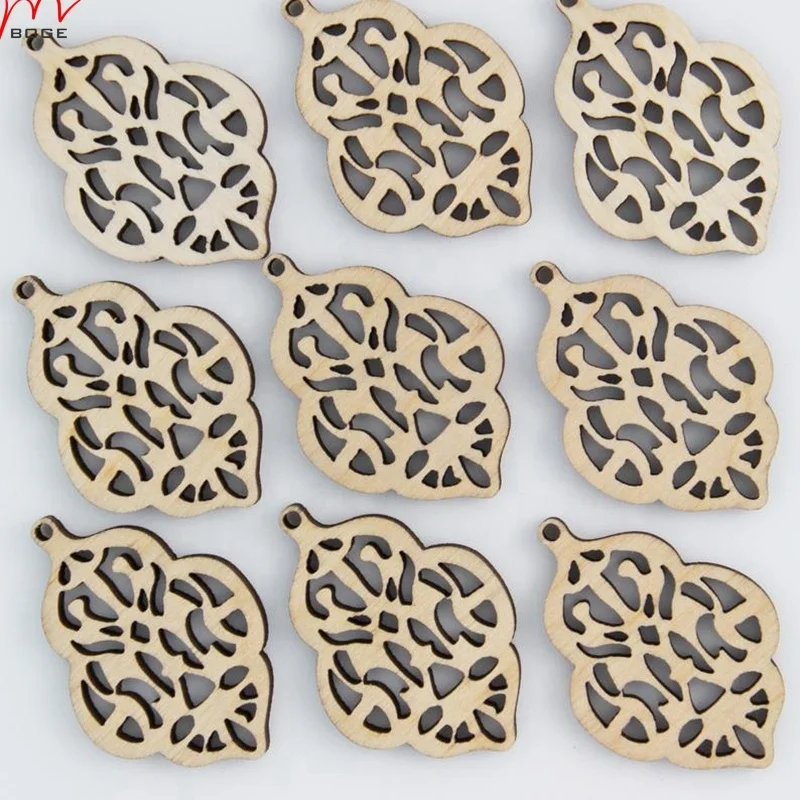 laser cut Drop unfinished wood pieces blank pendants for jewelry making dangling earring for lady    