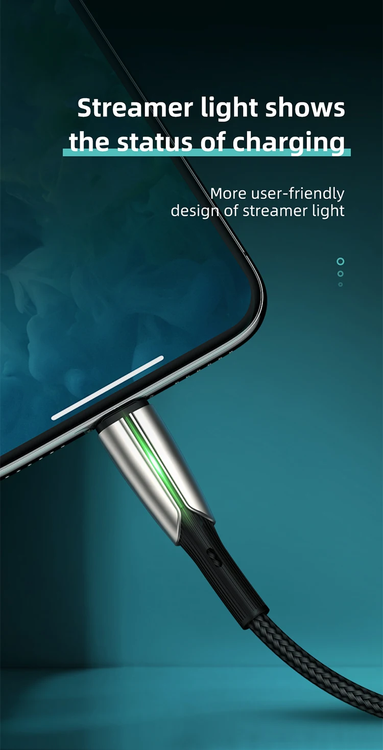 Customized M399 3A Quick Charging data transmission flash light zinc alloy nylon braided USB phone cable - ANKUX.COM