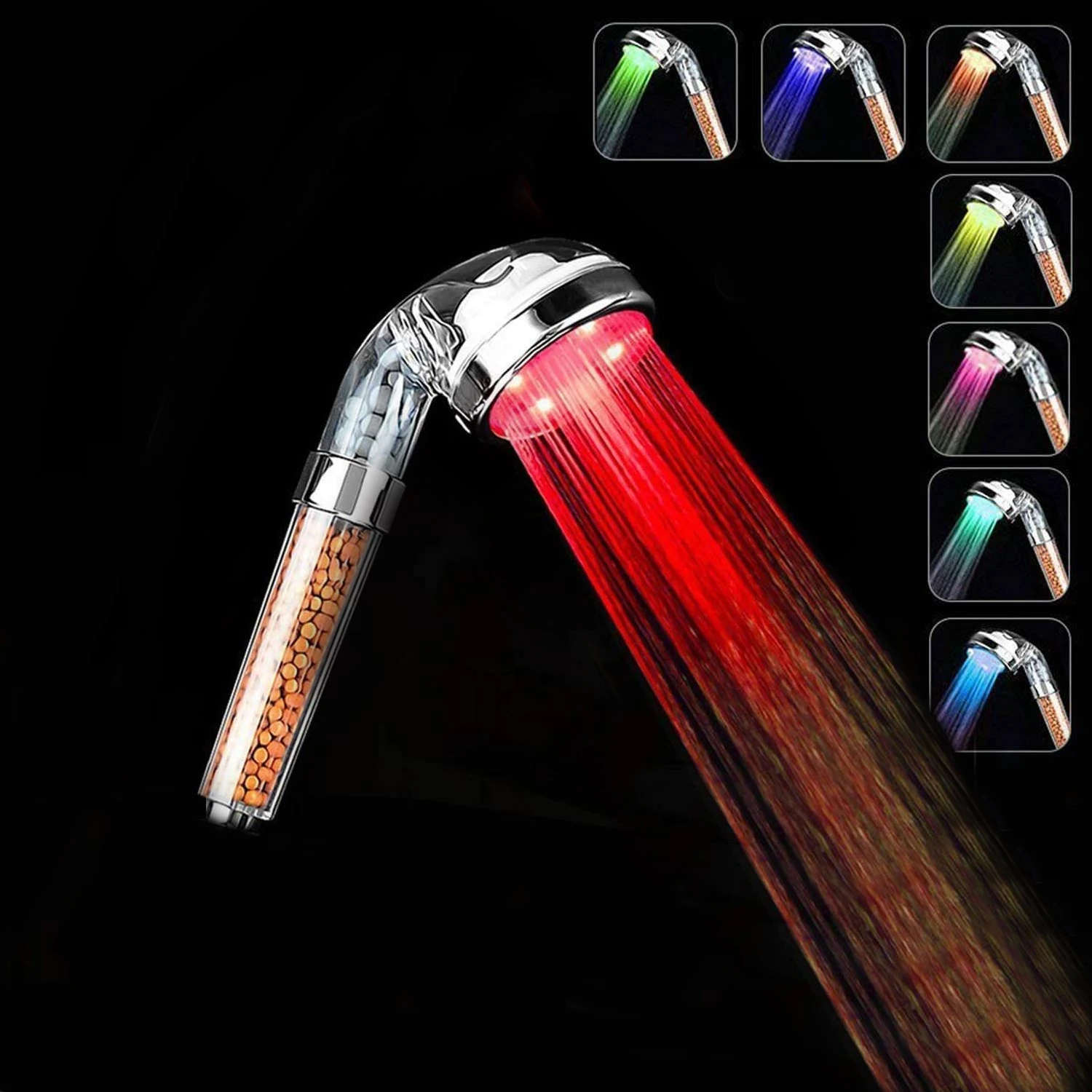High Pressure Handheld Shower Head With 7 Color Changing Lights Water